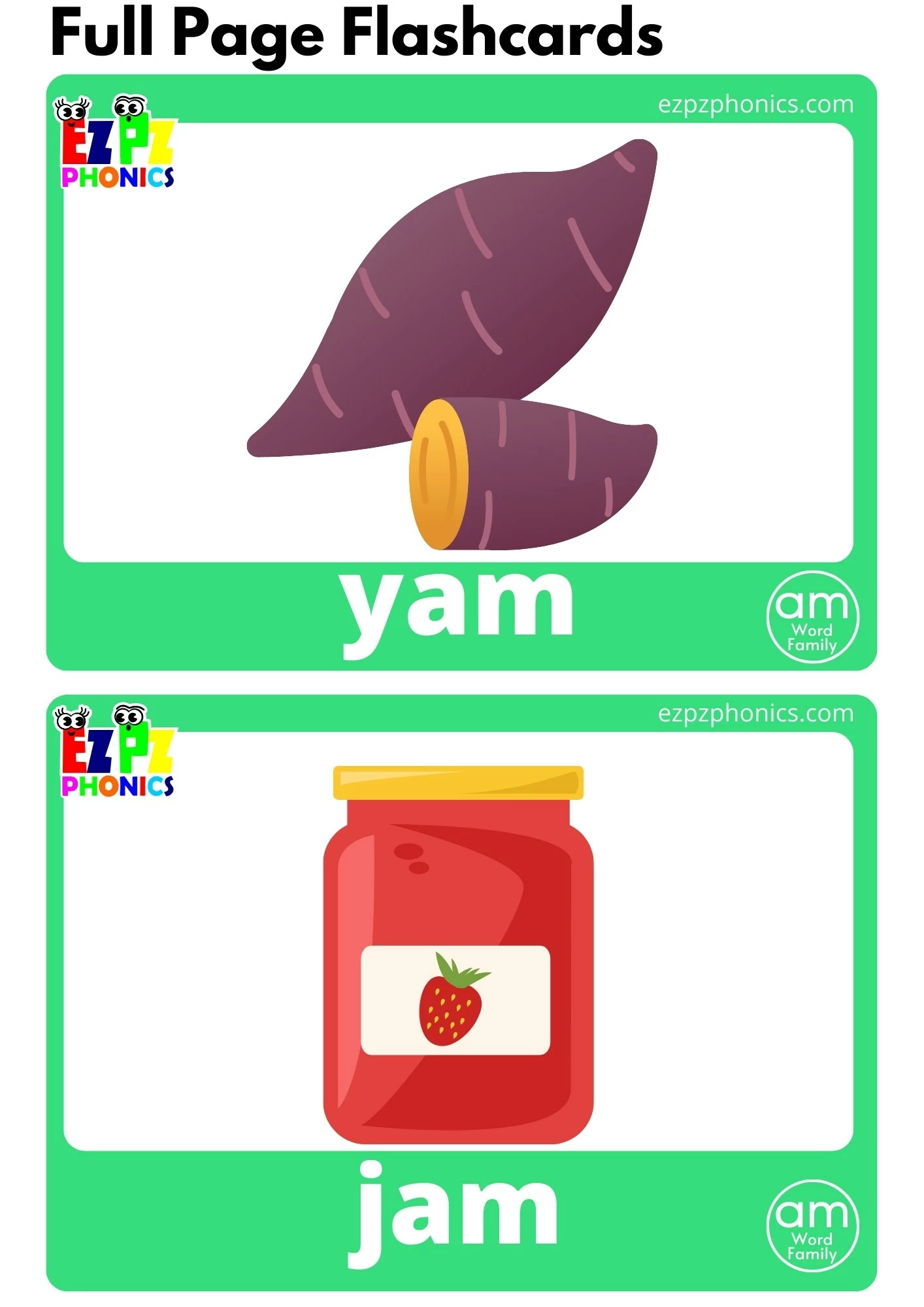 AM Word Family Full Page Flashcards With Words Free PDF Download or View Online Phonics Flashcards Pack Great for Homeschool and Kindergarten Students